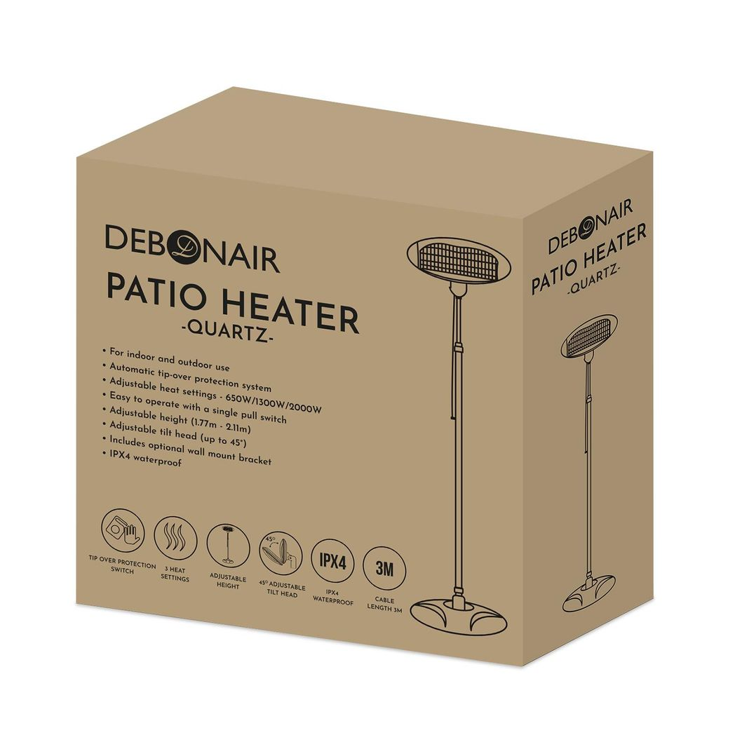 Debonair Adjustable Height Waterproof Quartz Patio Heater for Indoor/Outdoor Use