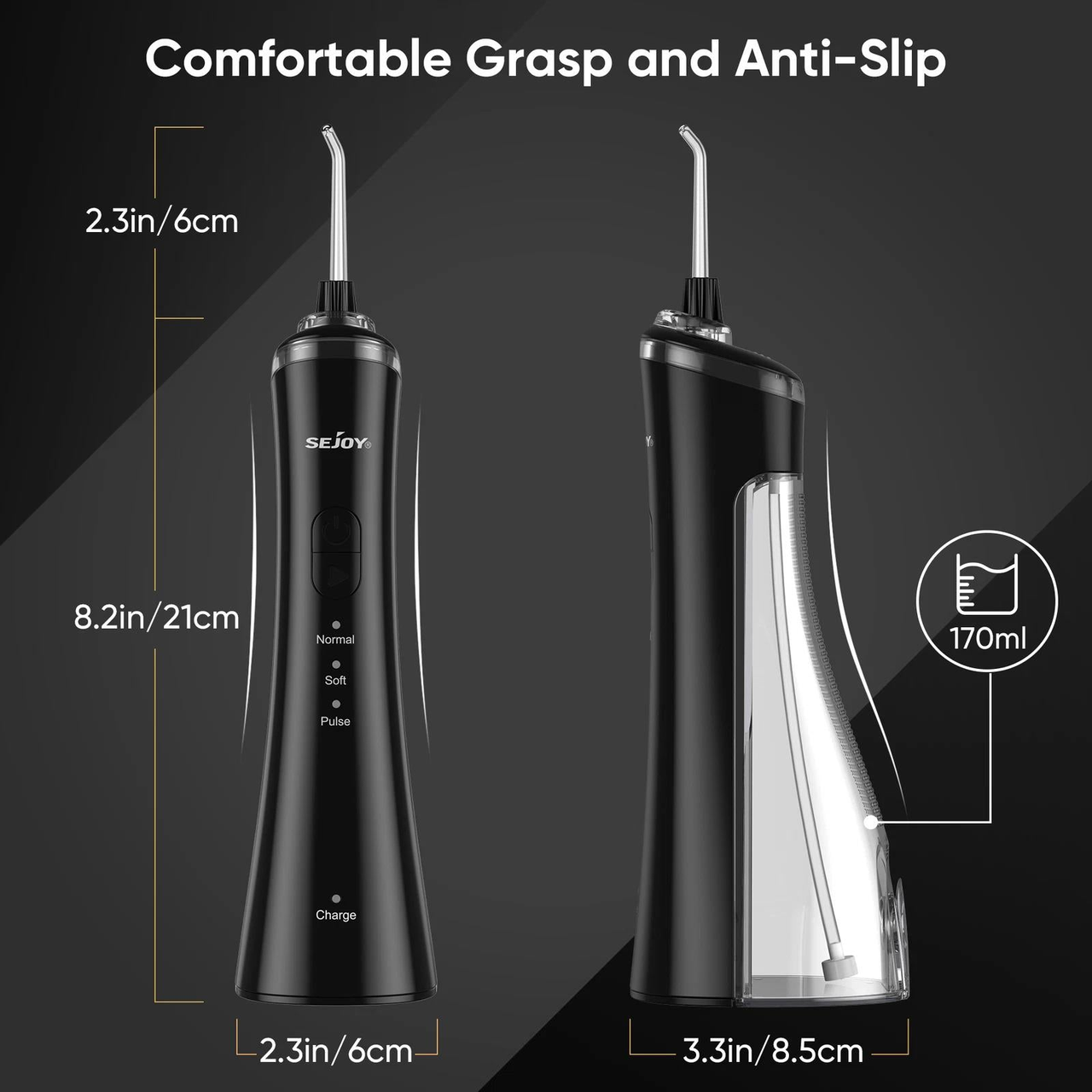 Dyzi Cordless Water Flosser TB5011 3 Modes IPX7 Black, USB Rechargeable 170ml