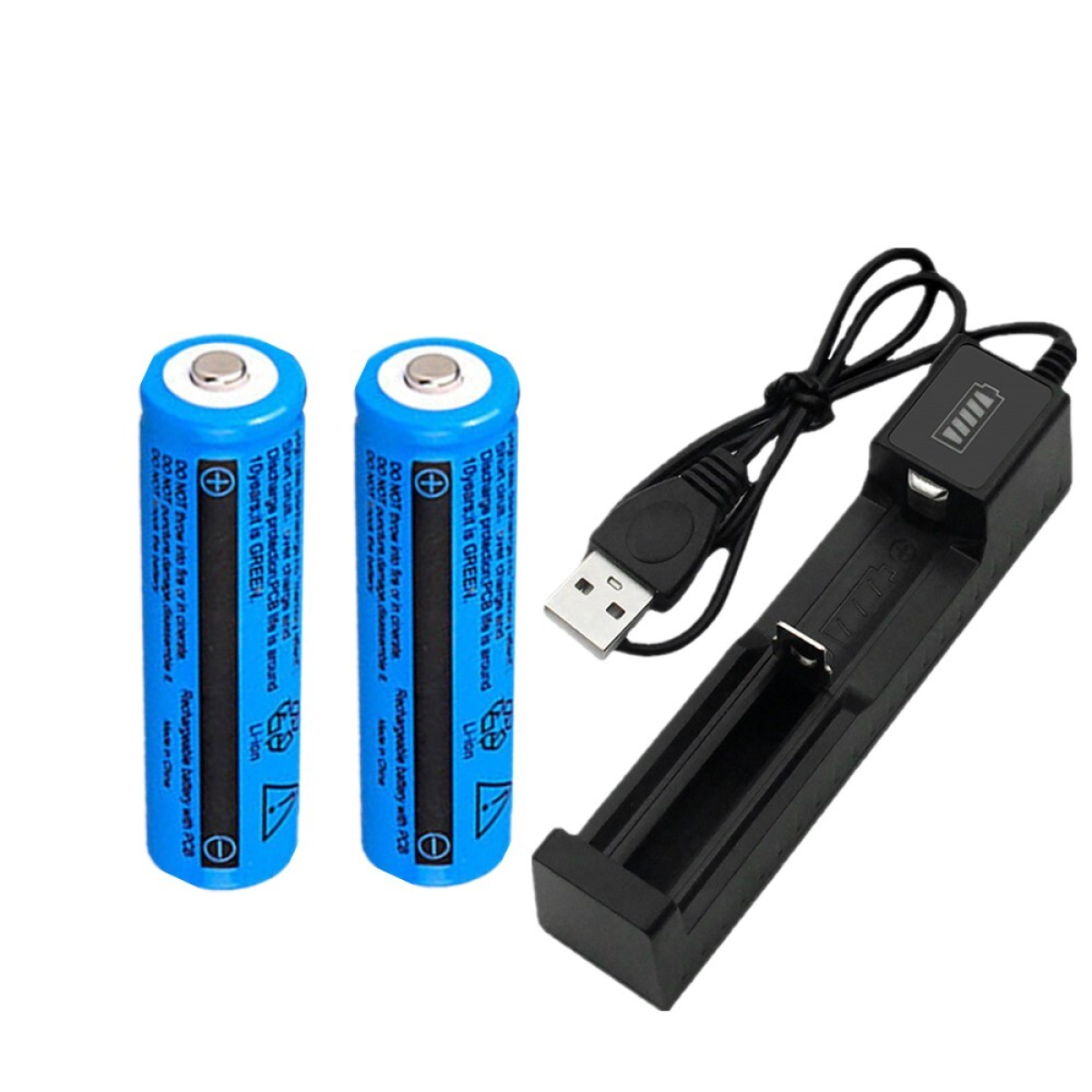 2PC 3000mAh 18650 Rechargeable Batteries + USB Charger for Headlamp Flashlight