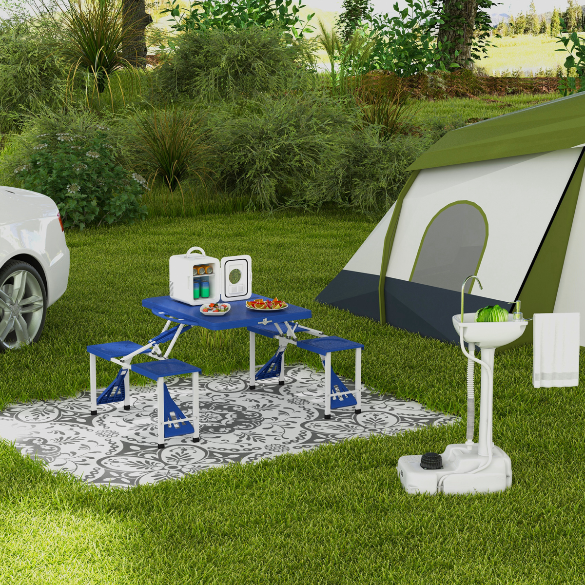 Outsunny Portable Camping Sink w/ Foot Pump, 17L Tank, Soap & Towel Holder