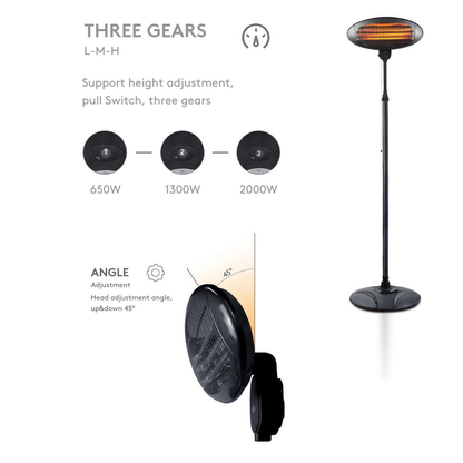 Debonair Adjustable Height Waterproof Quartz Patio Heater for Indoor/Outdoor Use
