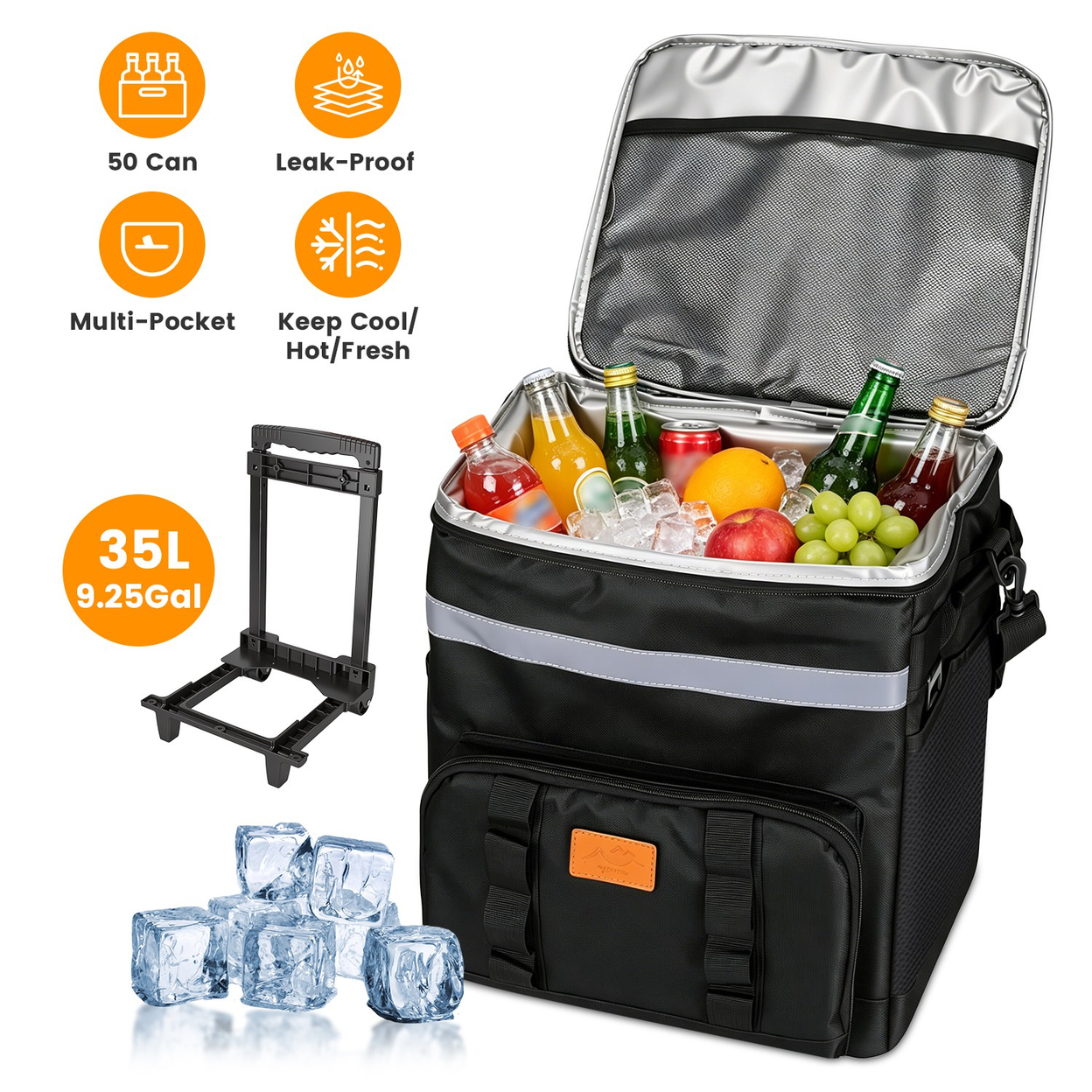 35L Insulated Rolling Cooler Bag 2-in-1 Lunch Backpack with Telescopic Handle