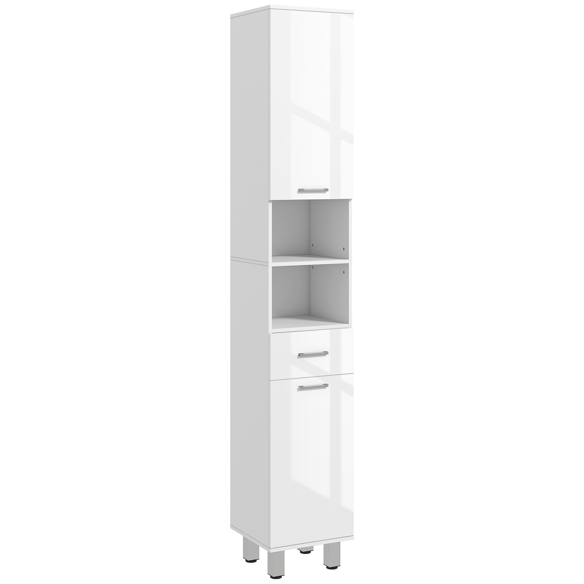kleankin Tall Narrow Bathroom Storage Cabinet Cupboard w/ Drawer & 2-Tier Doors, White