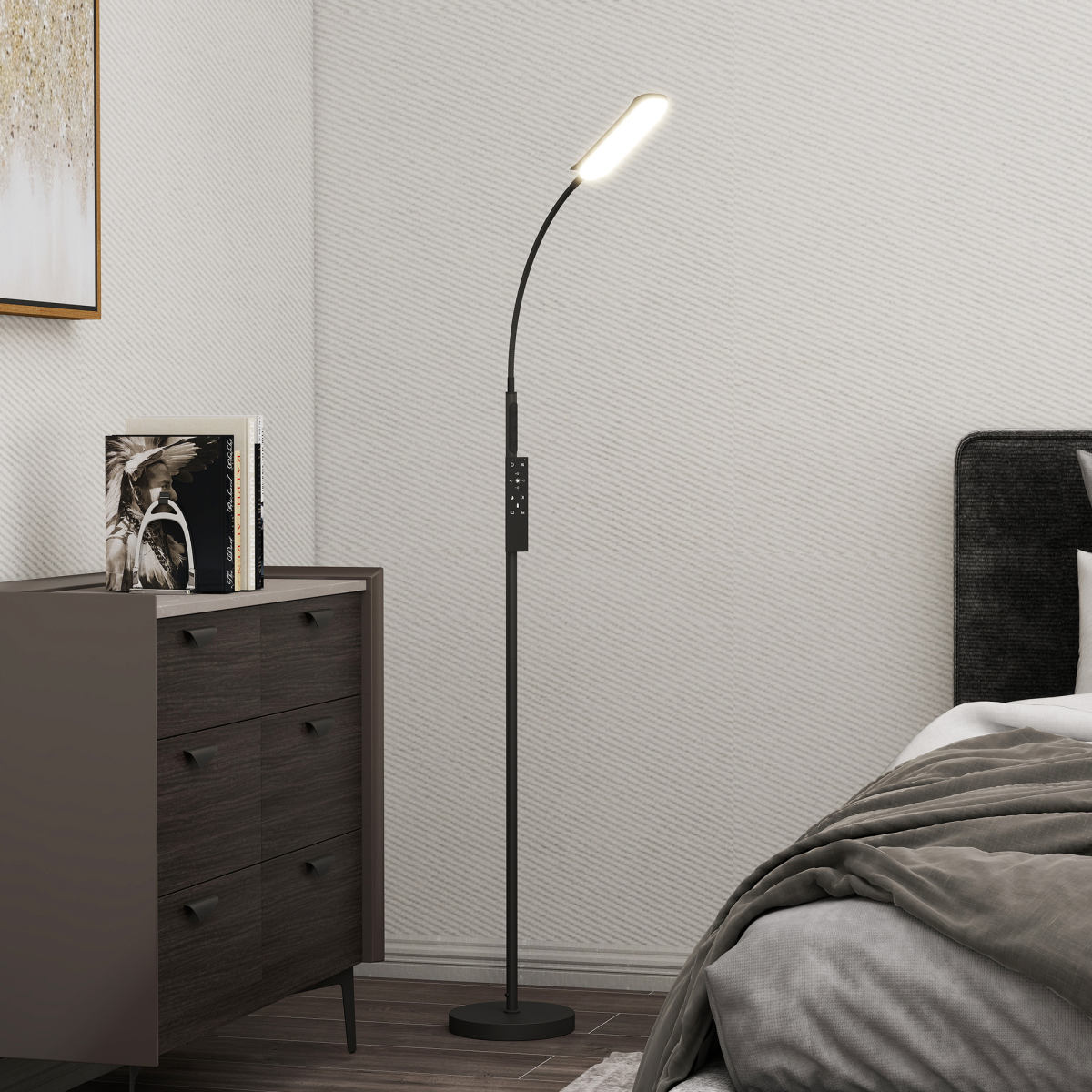 HOMCOM LED Floor Lamp, Black, Magnetic Remote, 5 Modes, 4 Brightness & Timer