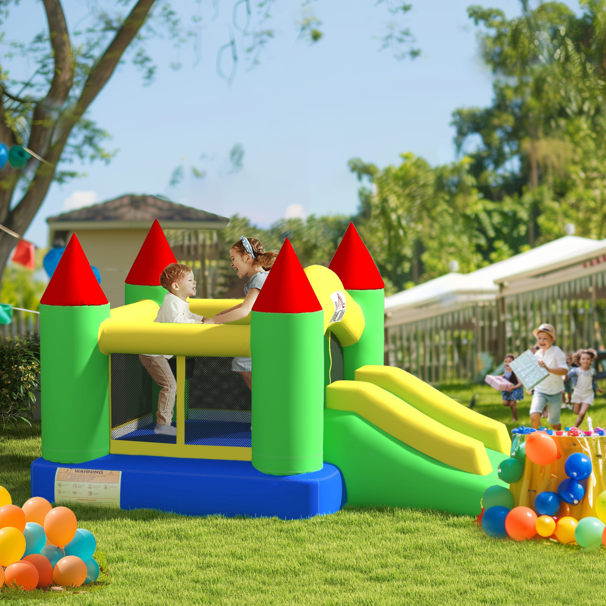 HOMCOM Inflatable Bouncy Castle with Slide & Mesh Net, Kids Jumping 3-10Y (300x180x160cm)