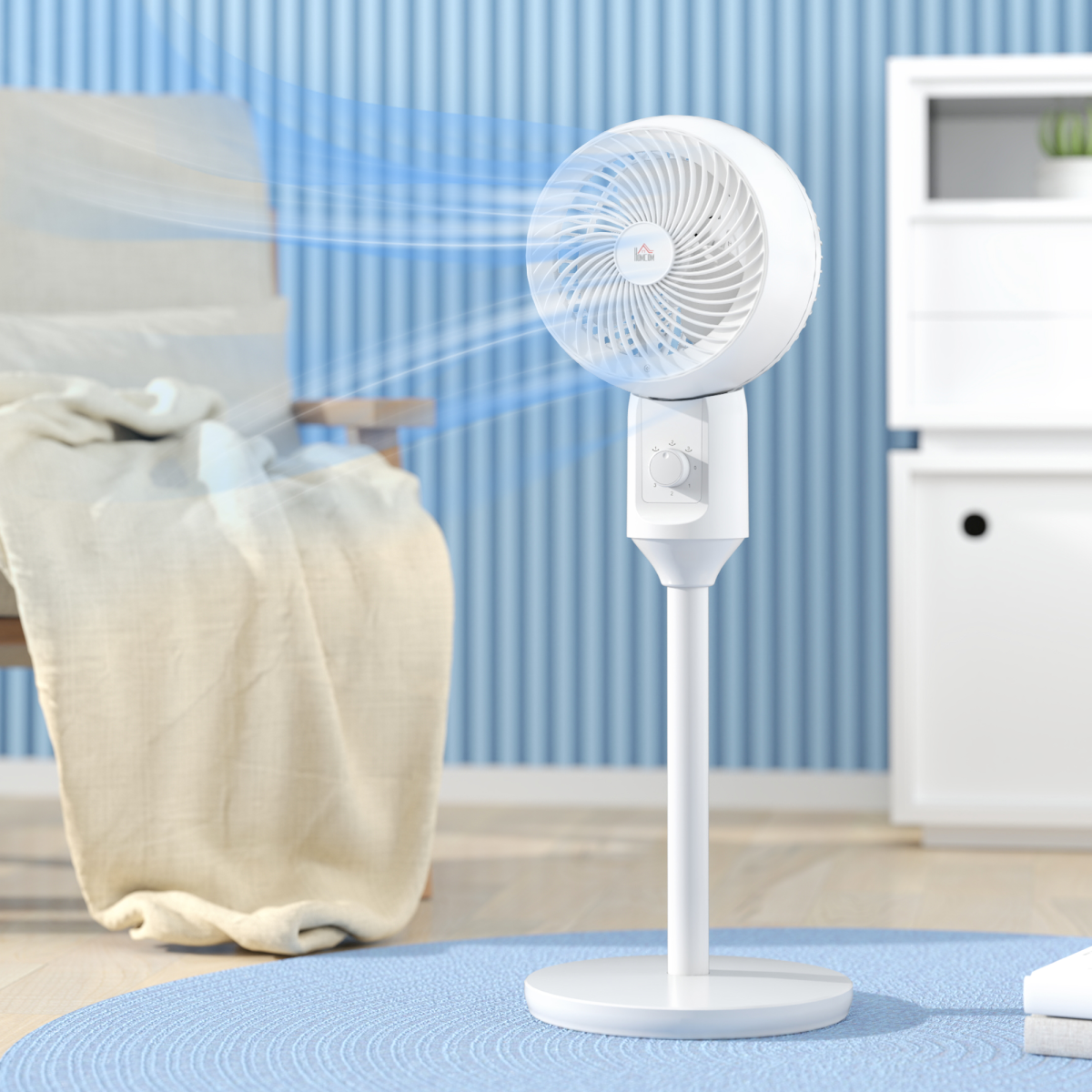 HOMCOM 9” Air Circulator Fan, 70° Oscillation, 3 Speeds, Carry Handle, White (45W)