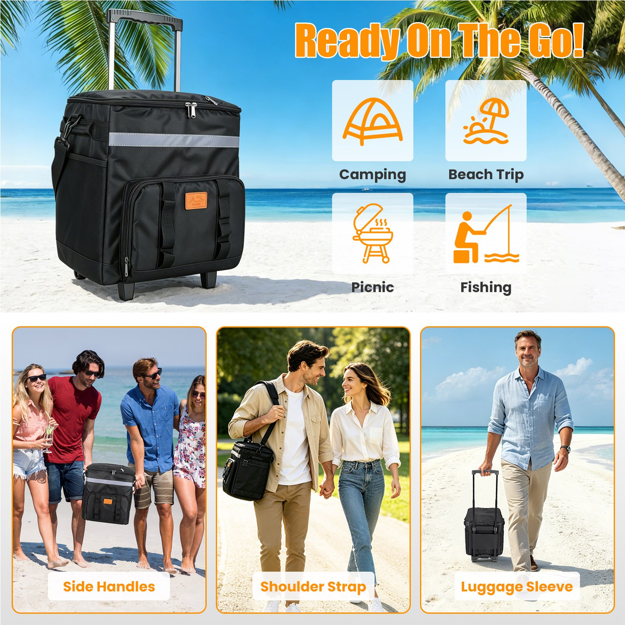 35L Insulated Rolling Cooler Bag 2-in-1 Lunch Backpack with Telescopic Handle