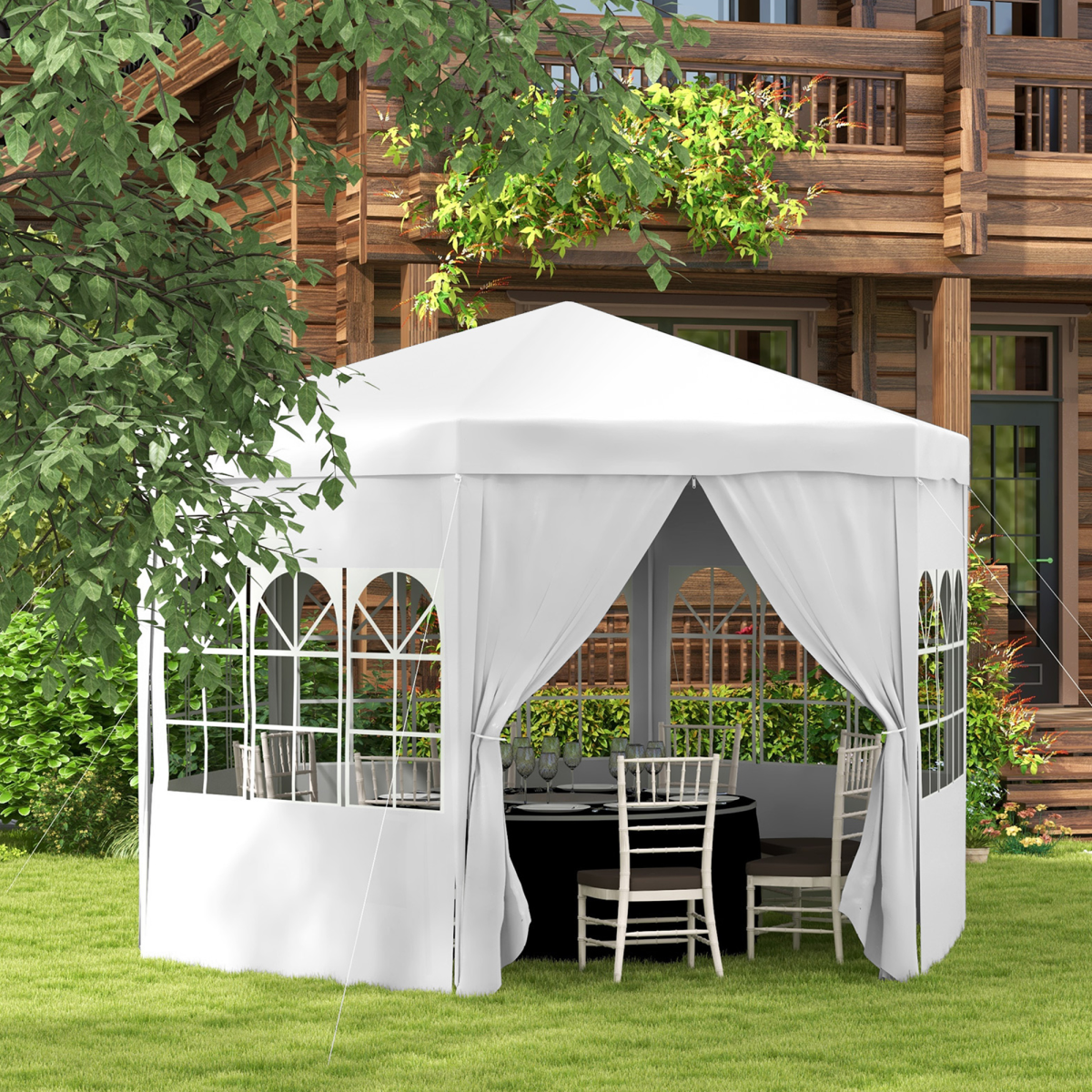 Outsunny 3.9m Outdoor Gazebo Party Tent w/ Removable Side Walls, 6 Panels, White