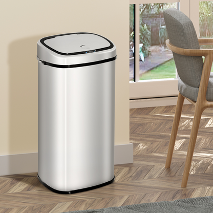 68L Touchless Sensor Bin Stainless Steel Automatic Dustbin, 20–35cm, Silver