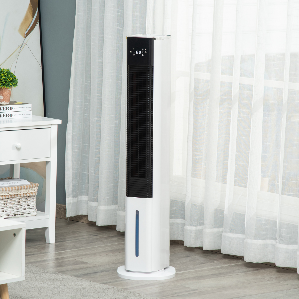 Quiet Evaporative Air Cooler with Humidifier & Ice Cooling Fan, White (HTML)
