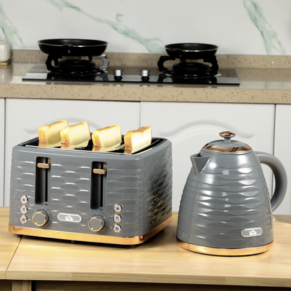 HOMCOM 1.7L Kettle & 4-Slice Toaster Set, Grey, Rapid Boil, 7 Browning Levels
