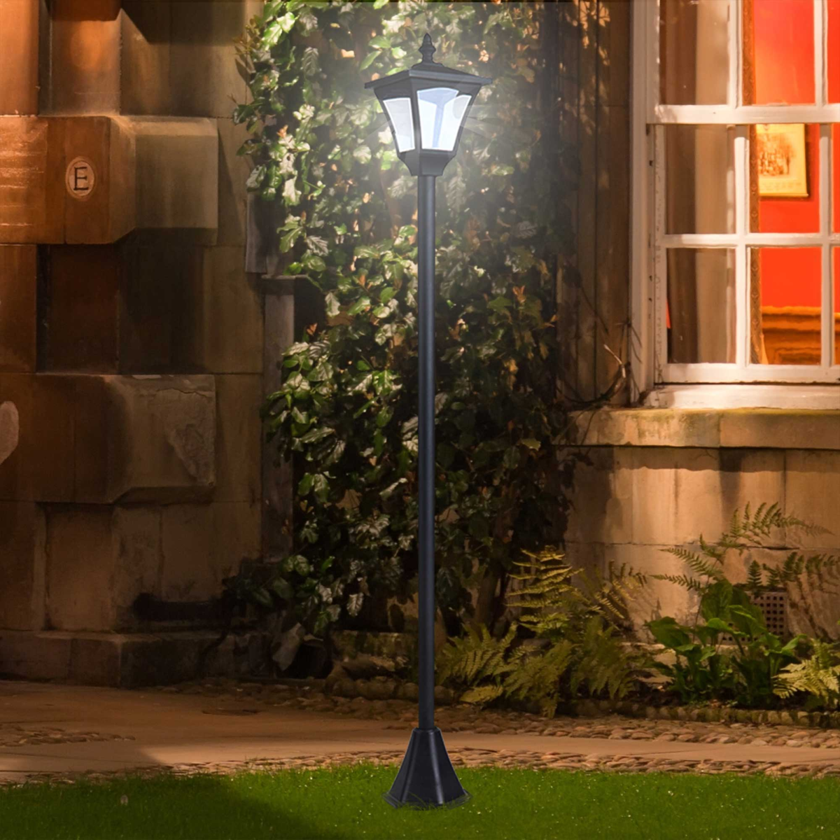 1.2M Dimmable Solar Post Light Outdoor Garden LED Lantern, IP44, Black