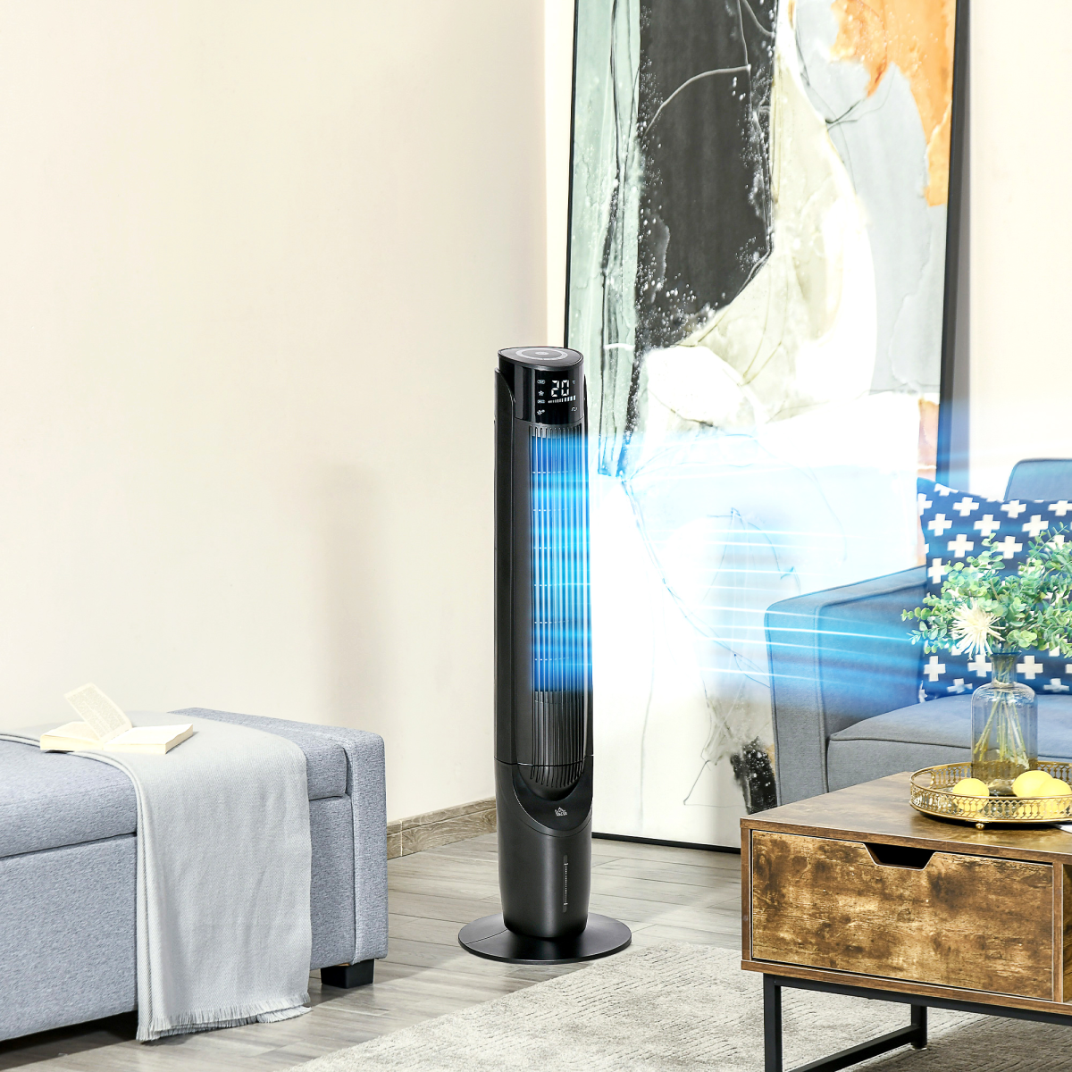 Quiet Air Cooler Evaporative Ice Cooling Tower Fan for Bedroom, Black - HTML