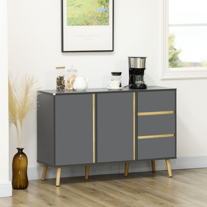 Dark Grey Sideboard Cabinet with Adjustable Shelves, Double Doors & 3 Drawers