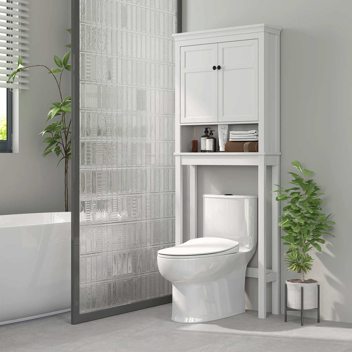 HOMCOM 3-Tier Over Toilet Storage Cabinet with Adjustable Shelves, White
