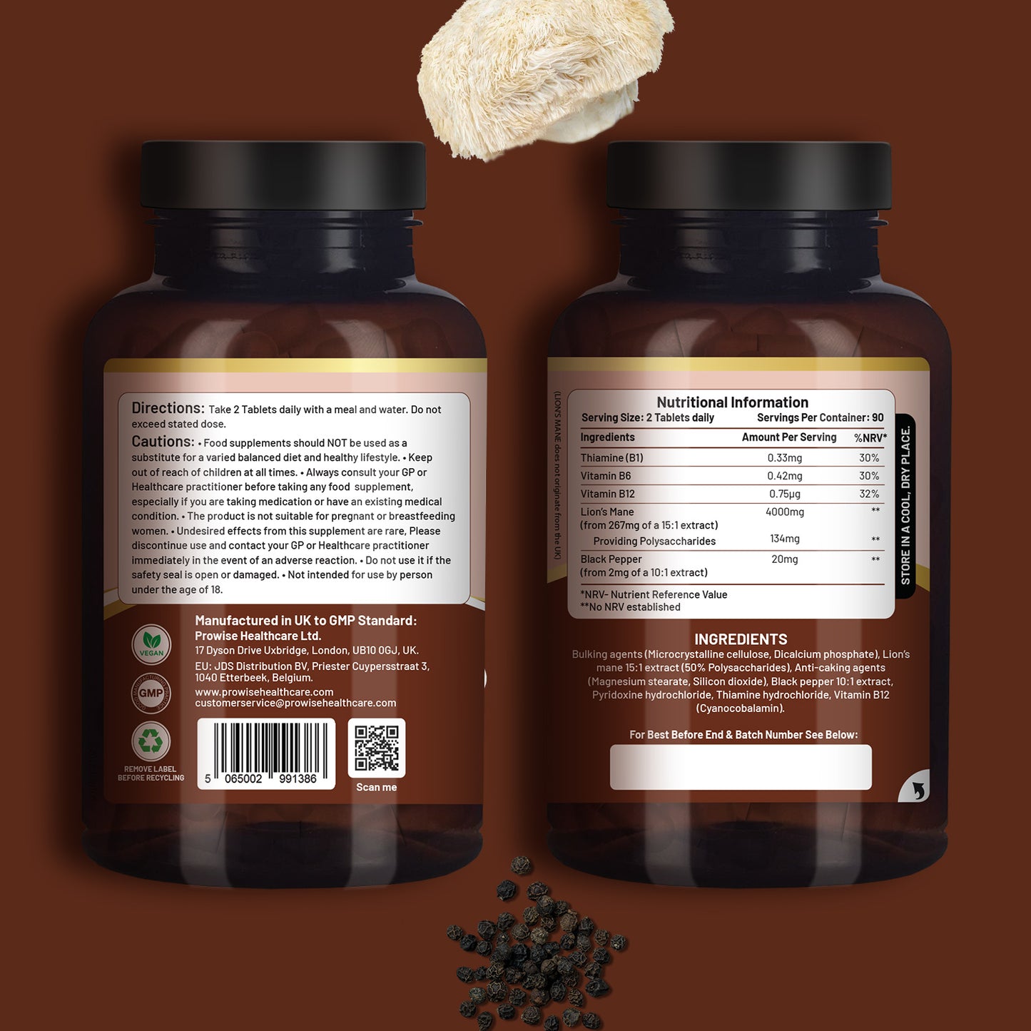 Lion’s Mane Mushroom 4000mg 15:1 Extract with B Vitamins & Black Pepper
