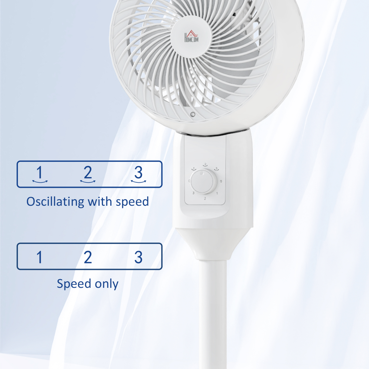 HOMCOM 9” Air Circulator Fan, 70° Oscillation, 3 Speeds, Carry Handle, White (45W)