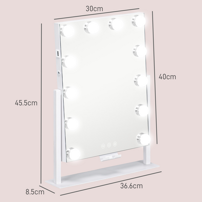 HOMCOM Hollywood LED Makeup Mirror with Magnifier, 3 Lighting Modes & USB Port