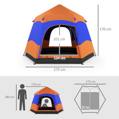 4-Person Pop-Up Hexagon Camping Tent, Portable Family Shelter with Stakes & Ropes