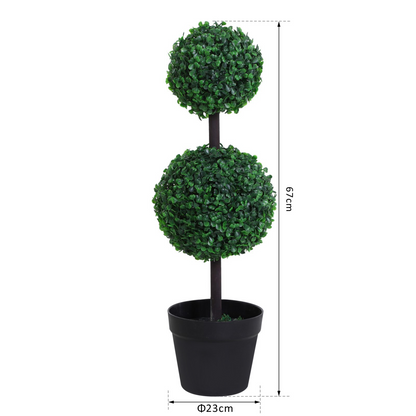 Set of 2 Artificial Boxwood Ball Topiary Trees in Green, PE Plants