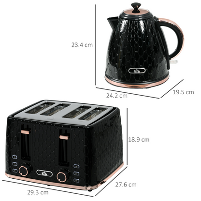 HOMCOM 1.7L Kettle & 4-Slice Toaster Set w/ Defrost, Reheat, Crumb Tray, Black
