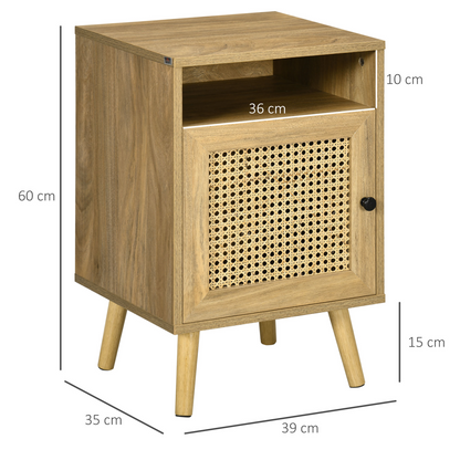 HOMCOM Rattan Nightstand with Cabinet, Shelf & Tabletop Storage, Anti-Tip