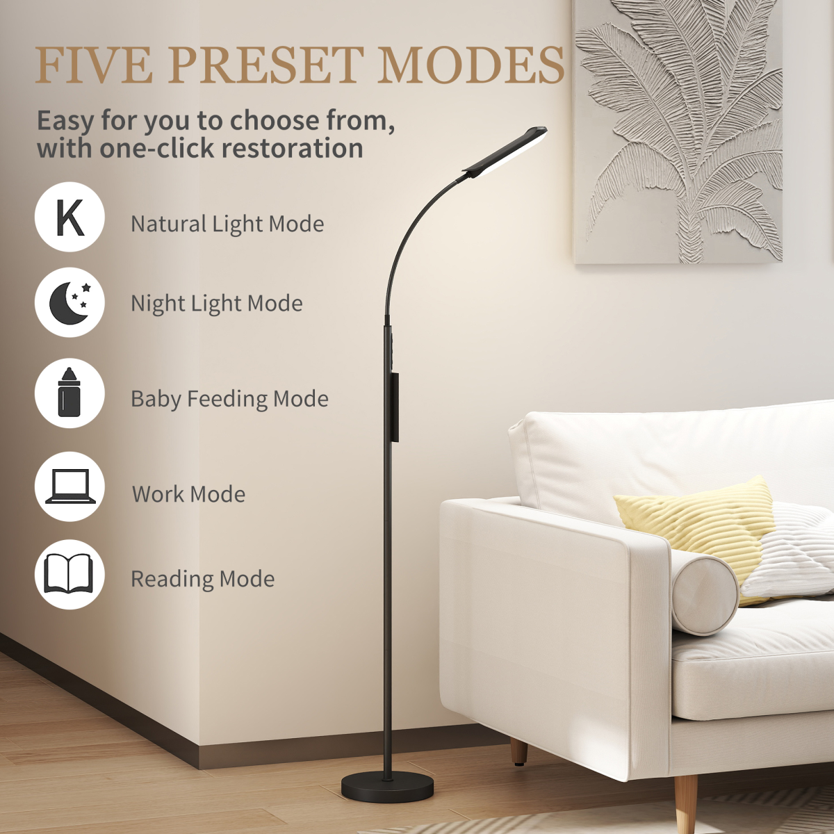 HOMCOM LED Floor Lamp, Black, Magnetic Remote, 5 Modes, 4 Brightness & Timer