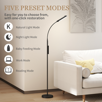 HOMCOM LED Floor Lamp, Black, Magnetic Remote, 5 Modes, 4 Brightness & Timer