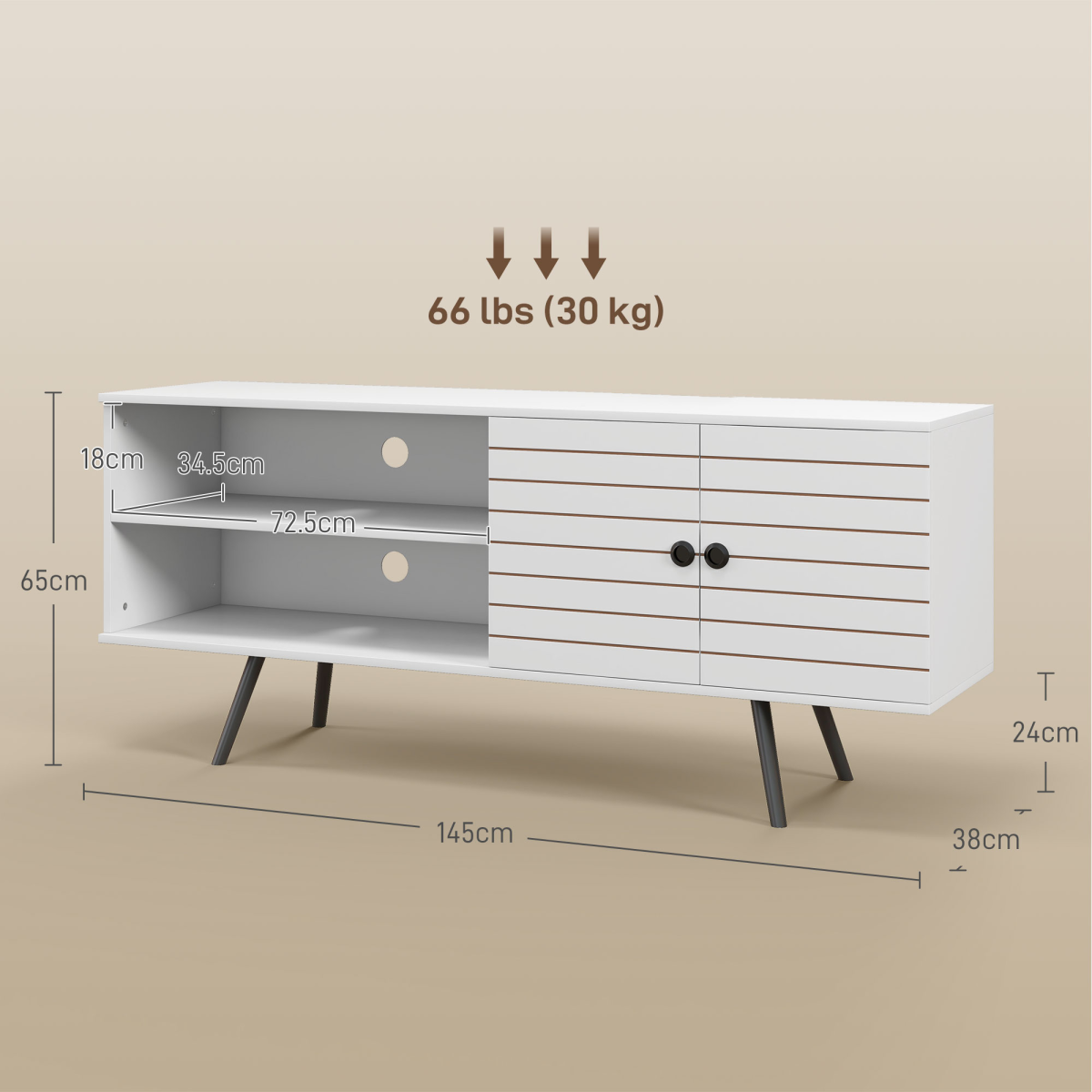 HOMCOM White TV Unit Cabinet for 65" TVs, Storage Shelves & Cable Holes