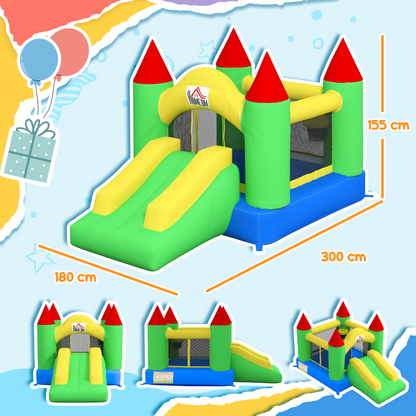 HOMCOM Inflatable Bouncy Castle with Slide & Mesh Net, Kids Jumping 3-10Y (300x180x160cm)