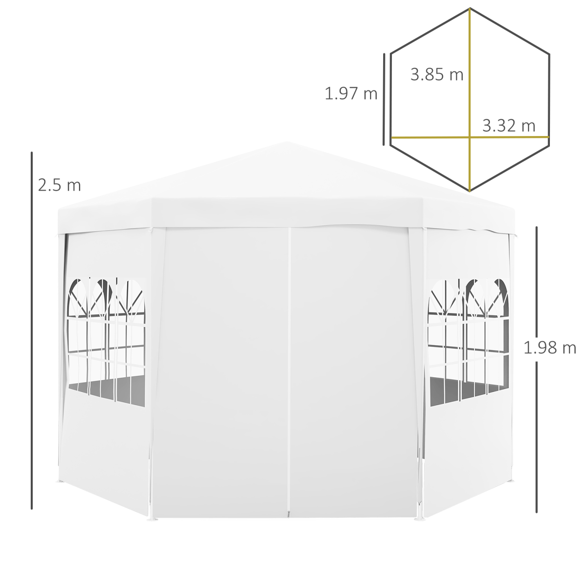 Outsunny 3.9m Outdoor Gazebo Party Tent w/ Removable Side Walls, 6 Panels, White