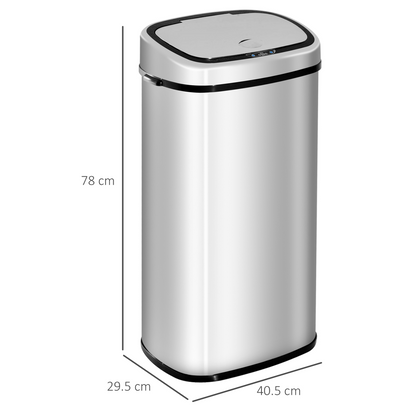 68L Touchless Sensor Bin Stainless Steel Automatic Dustbin, 20–35cm, Silver