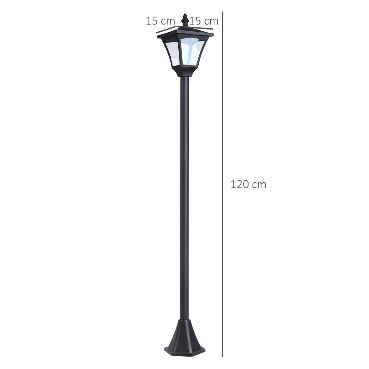 1.2M Dimmable Solar Post Light Outdoor Garden LED Lantern, IP44, Black