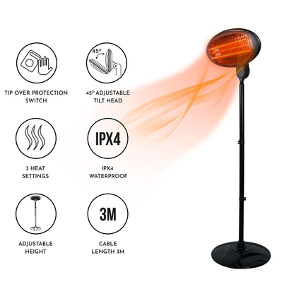 Debonair Adjustable Height Waterproof Quartz Patio Heater for Indoor/Outdoor Use