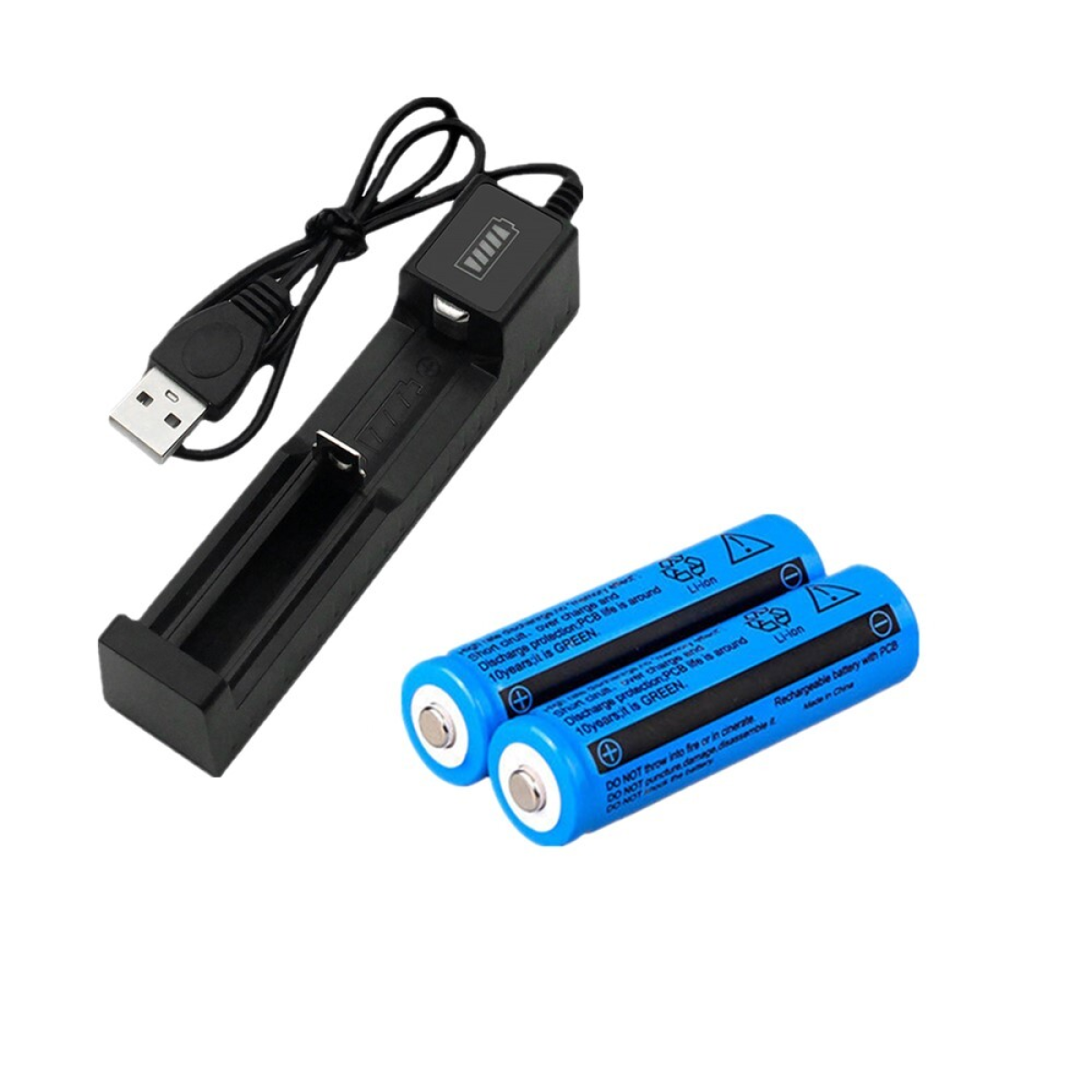 2PC 3000mAh 18650 Rechargeable Batteries + USB Charger for Headlamp Flashlight