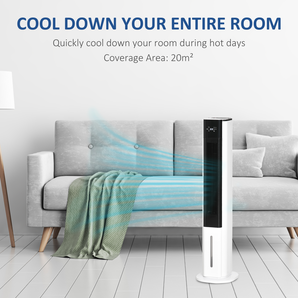 Quiet Evaporative Air Cooler with Humidifier & Ice Cooling Fan, White (HTML)