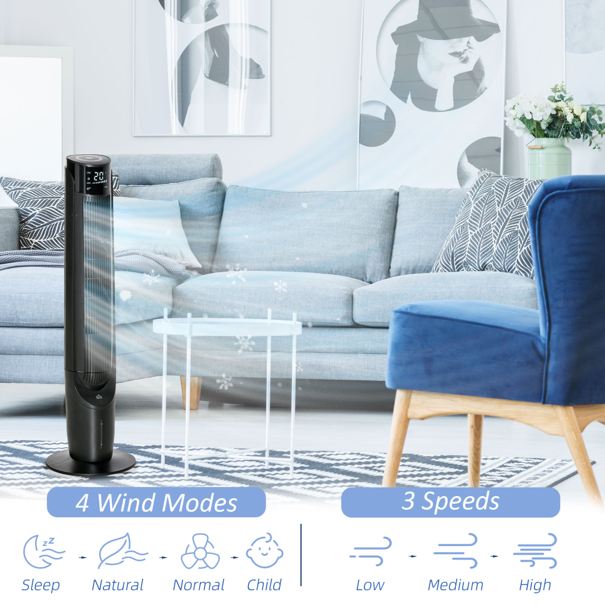 Quiet Air Cooler Evaporative Ice Cooling Tower Fan for Bedroom, Black - HTML