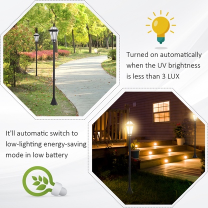 2-Pack Solar LED Garden Post Lights Adjustable Height UV Sensor Lantern, Black