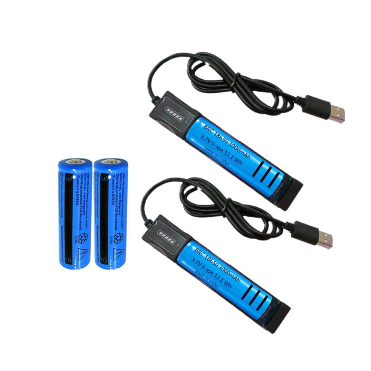 4pcs 3000mAh 18650 Rechargeable Batteries + 2x USB Charger for Flashlight