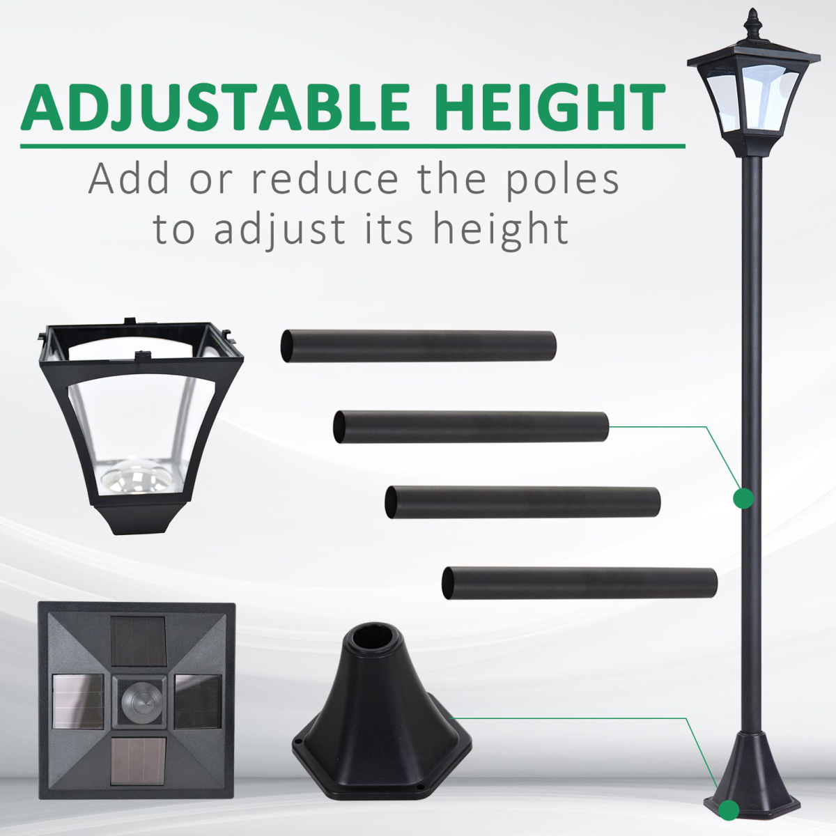 1.2M Dimmable Solar Post Light Outdoor Garden LED Lantern, IP44, Black