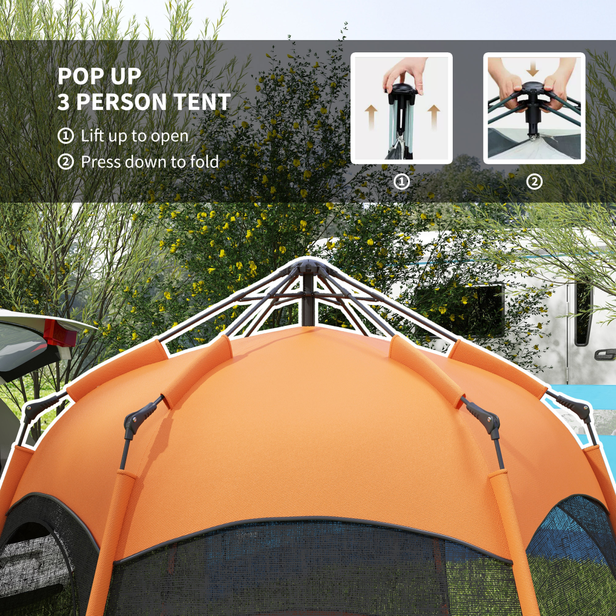 4-Person Pop-Up Hexagon Camping Tent, Portable Family Shelter with Stakes & Ropes