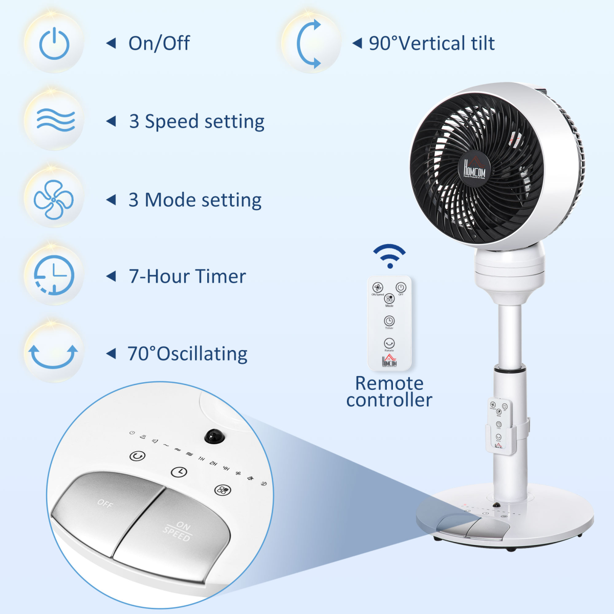 3-Speed Air Circulator Fan w/ Oscillation, Tilt & Remote (Black/White)