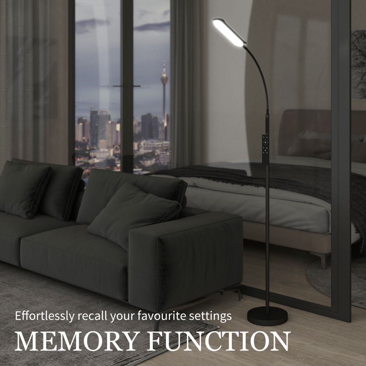 HOMCOM LED Floor Lamp, Black, Magnetic Remote, 5 Modes, 4 Brightness & Timer