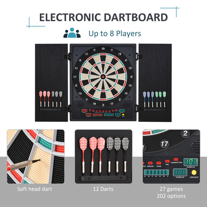 LED Electronic Dartboard with Digital Scoreboard, 27 Games & Storage Cabinet