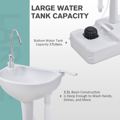 Outsunny Portable Camping Sink w/ Foot Pump, 17L Tank, Soap & Towel Holder