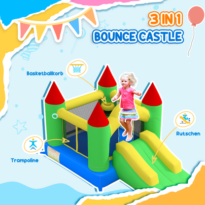 HOMCOM Inflatable Bouncy Castle with Slide & Mesh Net, Kids Jumping 3-10Y (300x180x160cm)