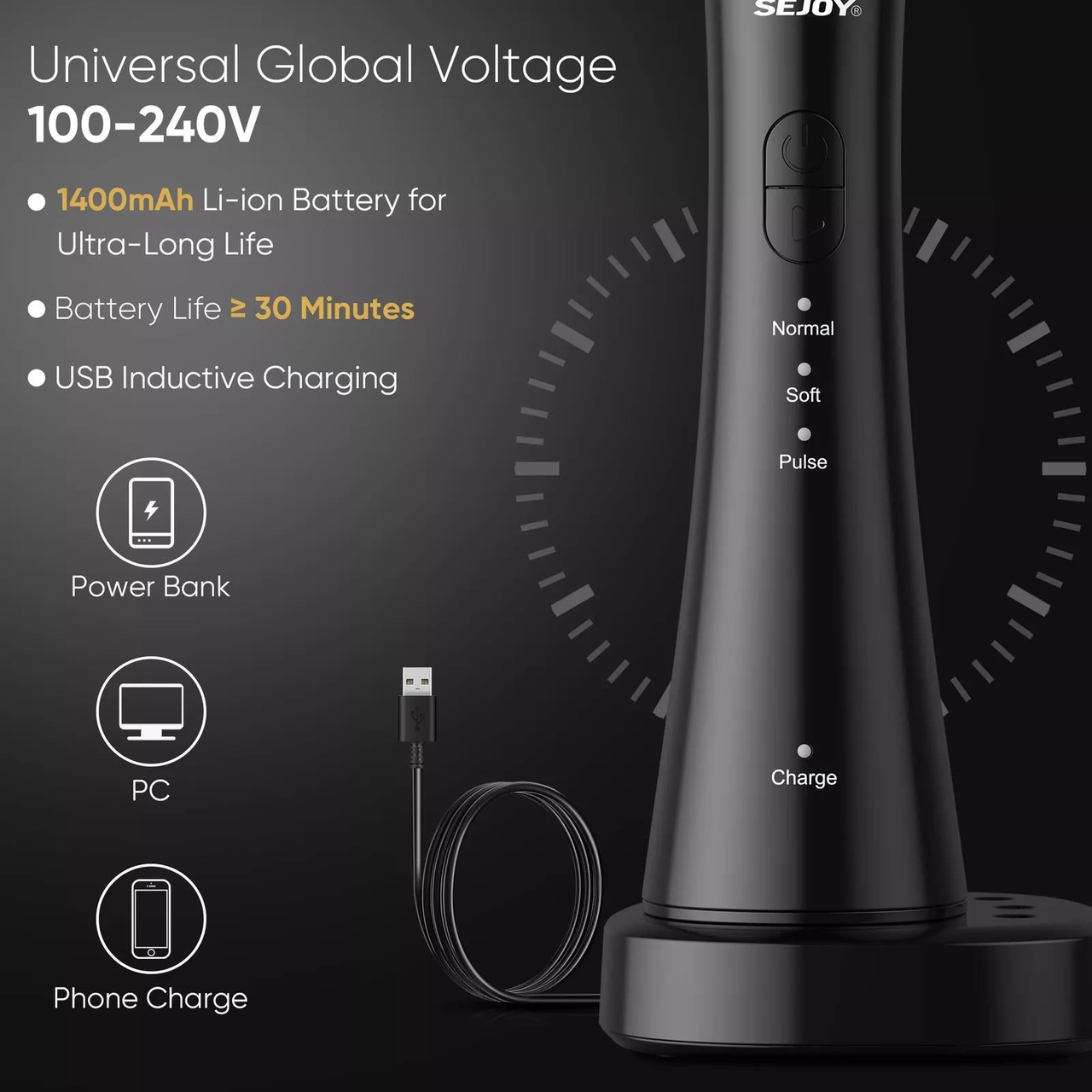 Dyzi Cordless Water Flosser TB5011 3 Modes IPX7 Black, USB Rechargeable 170ml
