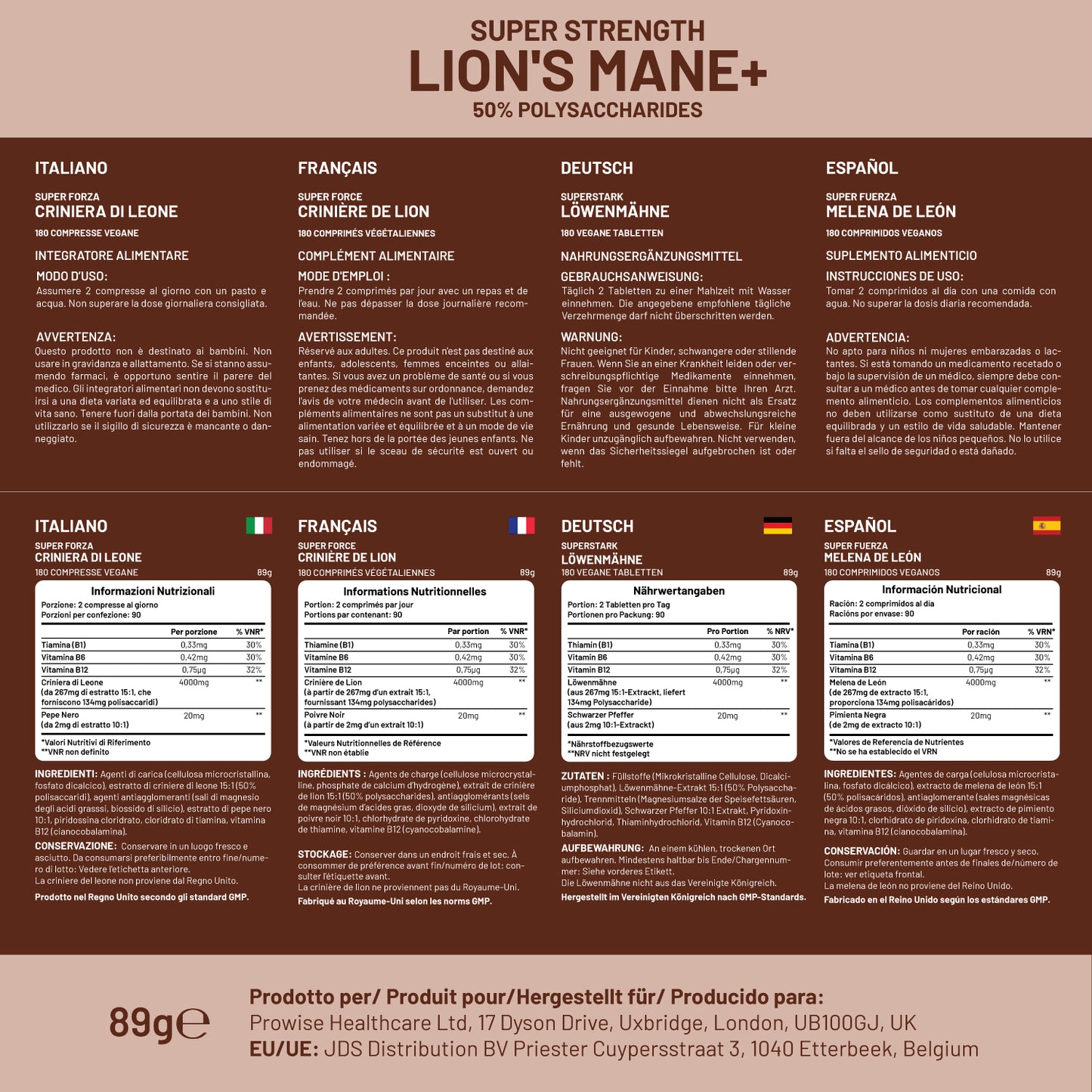 Lion’s Mane Mushroom 4000mg 15:1 Extract with B Vitamins & Black Pepper