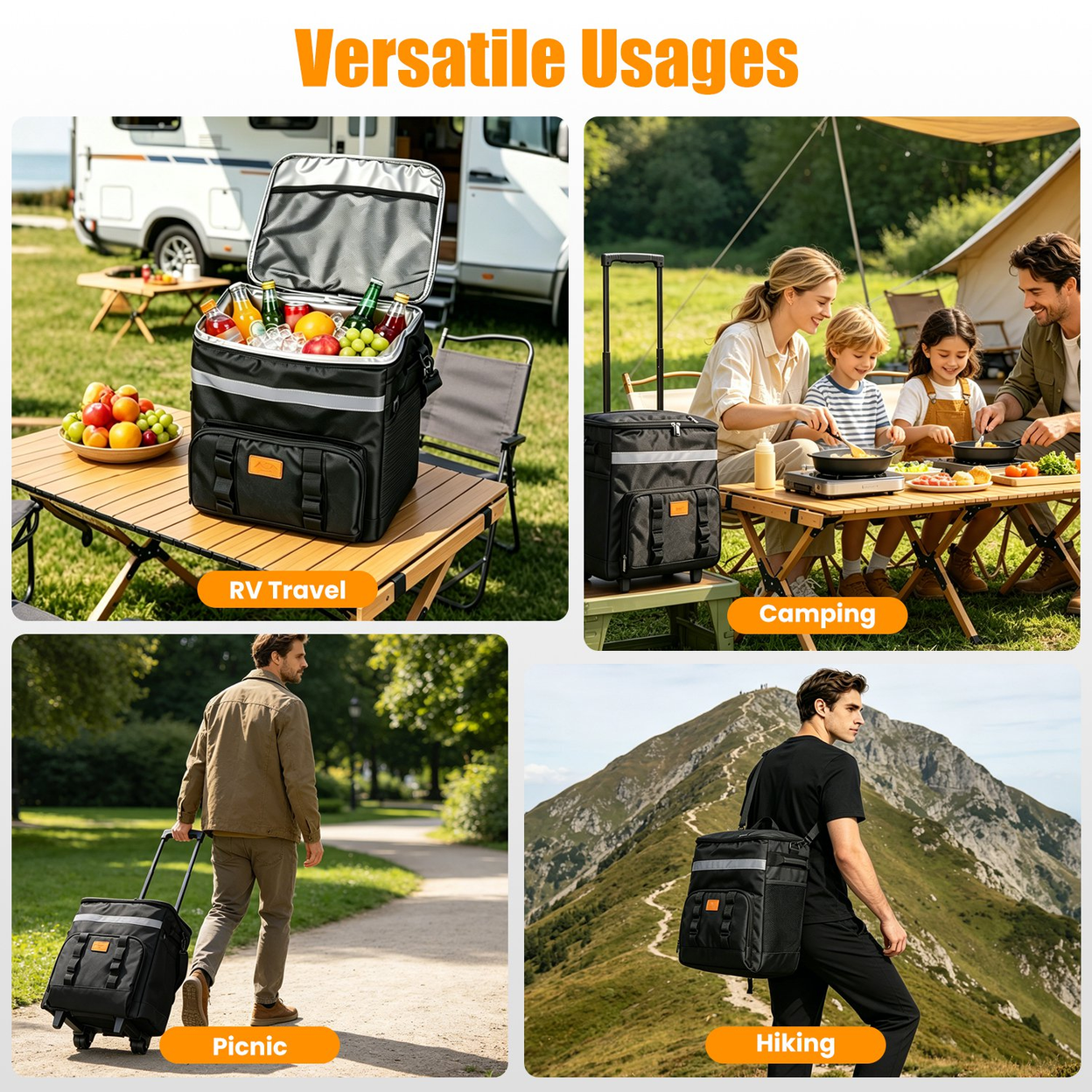 35L Insulated Rolling Cooler Bag 2-in-1 Lunch Backpack with Telescopic Handle
