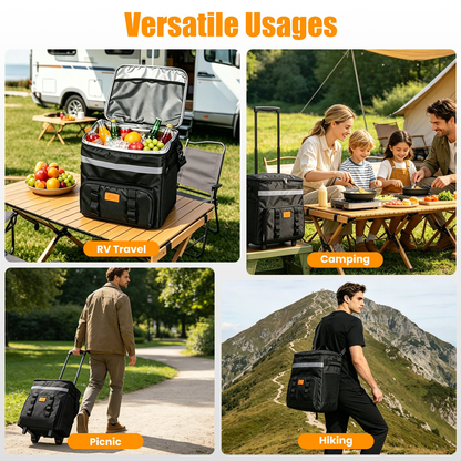 35L Insulated Rolling Cooler Bag 2-in-1 Lunch Backpack with Telescopic Handle